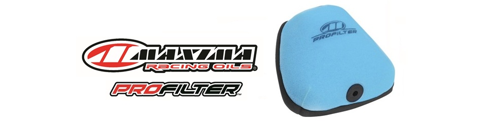 Maxima ProFilter pre-oiled air filters for dirt bikes.
